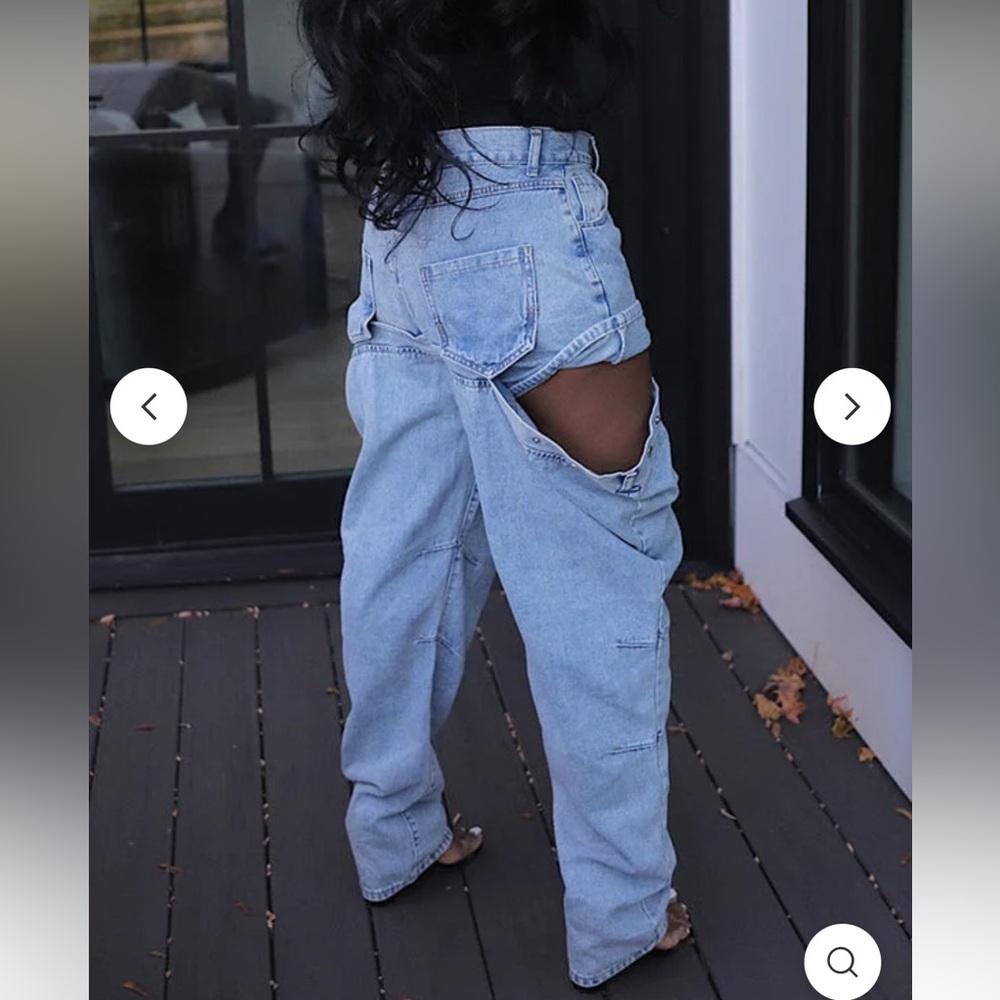 Solid Color Hippy Cutout Design Washedjeans - image 5